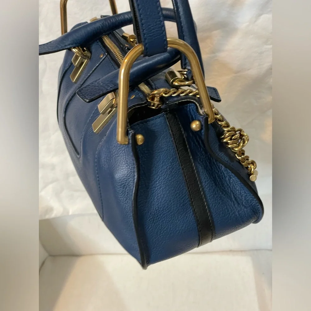 Chloe Dark Blue Leather Satchel with Gold Hardware - Picture 7 of 14